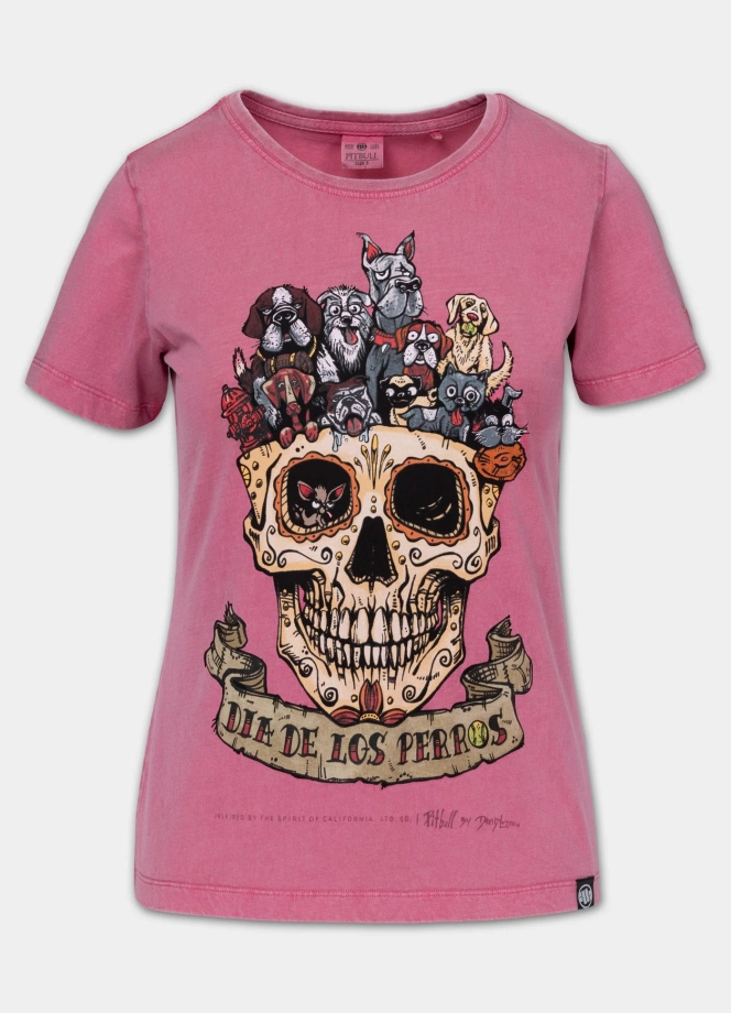 Koszulka t-shirt damska Pit Bull Dia De Los Perros różowa