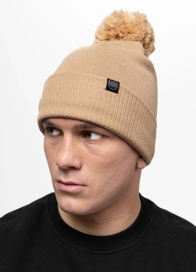 Czapka zimowa z pomponem Pit Bull Small Logo II 25 beżowa