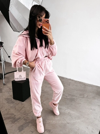 Komplet damski welurowy Olavoga Prism różowy