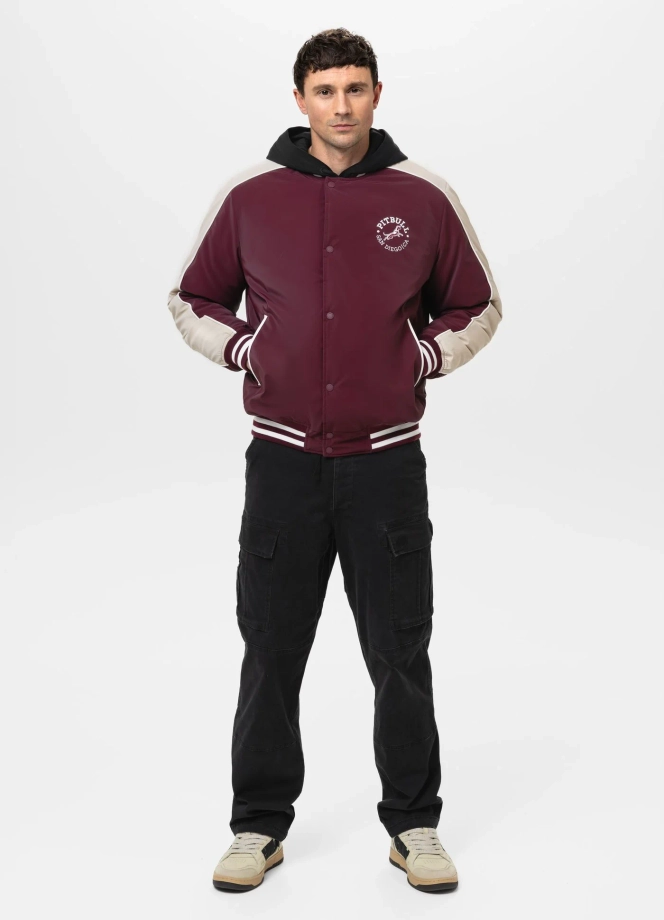 Kurtka męska przejściowa bejsbolówka Pit Bull Manolito bordowo/biała