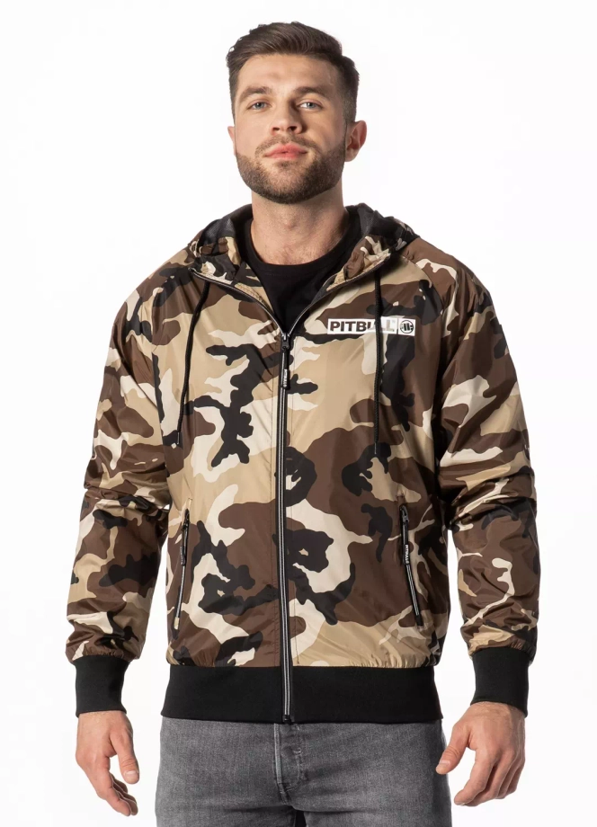 Kurtka męska wiosenna przejściowa Pit Bull Athletic Hilltop Nylon Jacket wiatrówka piaskowe camo