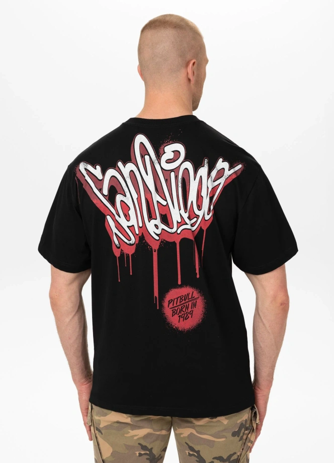 Koszulka męska T-Shirt oversize Pitbull Graffiti Loose Fit czarna