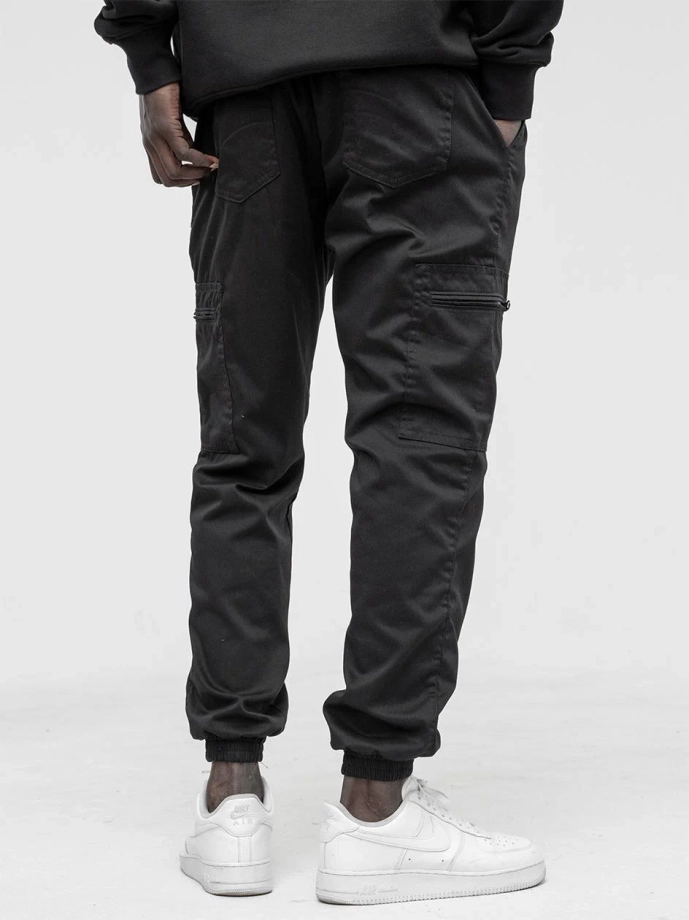 Spodnie męskie Materiałowe Jogger Bojówki Jigga Wear Stripe Zip Cargo black/red czarne
