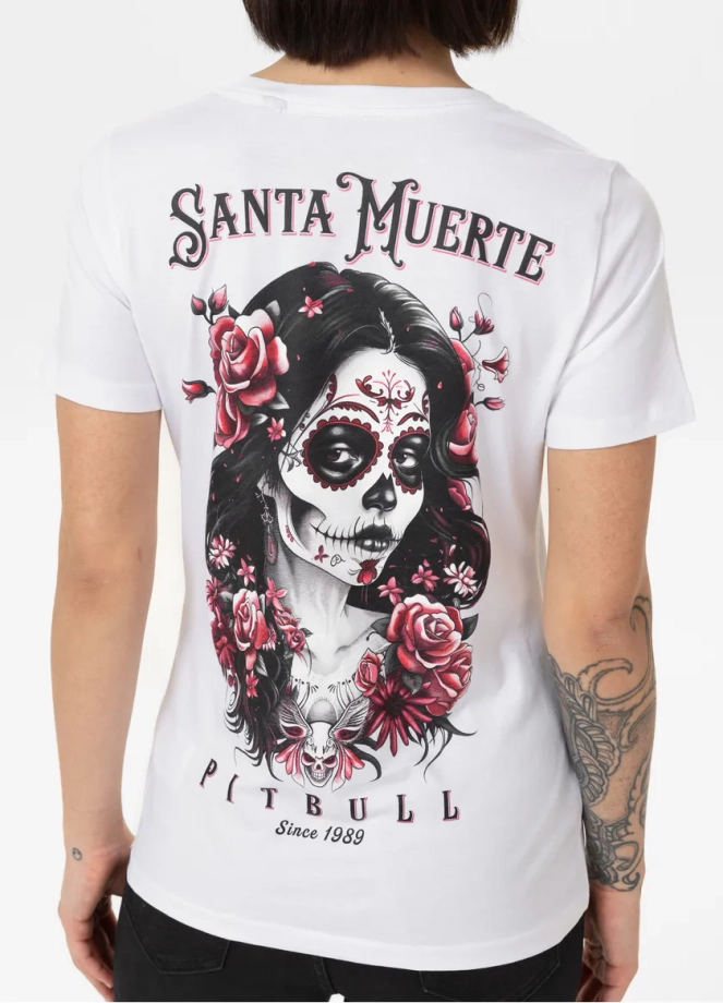 Koszulka damska T-shirt Pit Bull Santa Muerte Rose biała