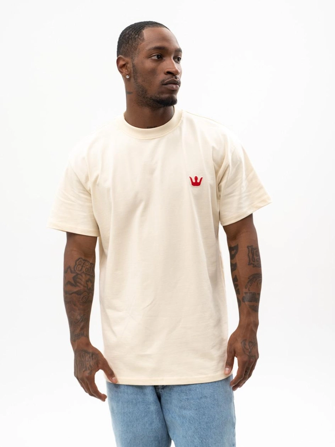Koszulka t-shirt męski Jigga Wear Haft Simple Crown beżowa