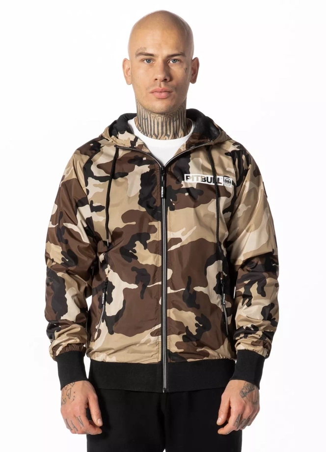 Kurtka męska wiosenna przejściowa Pit Bull Athletic Logo Nylon Jacket wiatrówka piaskowe camo