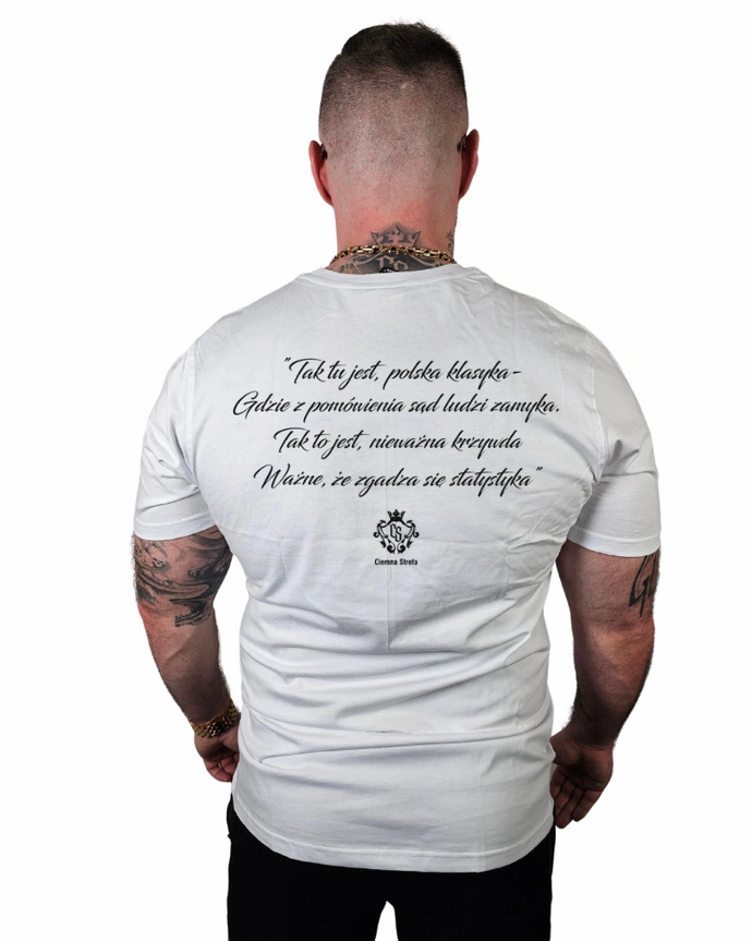 Koszulka męska T-shirt Ciemna Strefa STOP 60 Statystyka biała