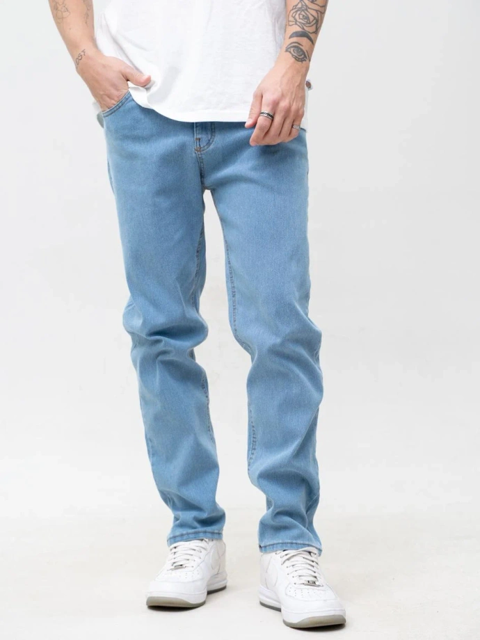 Spodnie męskie Jeans Jigga Wear Mini Haft Logo jasne niebieskie