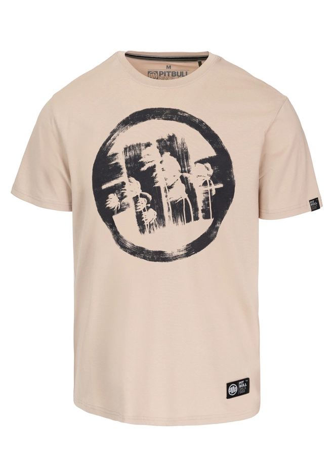 Koszulka męska T-Shirt Pitbull Logo Palms jasno kremowa