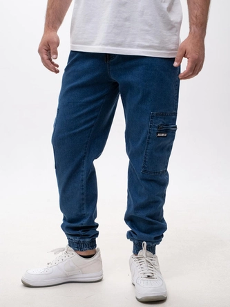 Spodnie męskie Jeans Jogger Bojówki Jigga Wear Stripe Zip Cargo niebieskie
