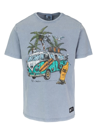 Koszulka męska T-Shirt Pit Bull Pitbull Open Beach sprany niebieski