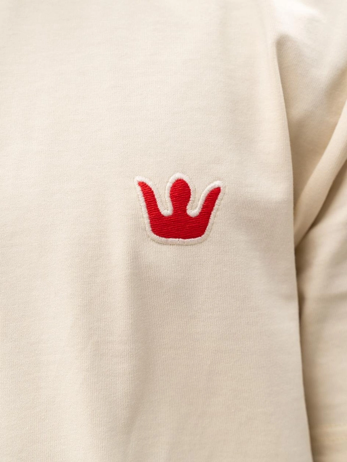 Koszulka t-shirt męski Jigga Wear Haft Simple Crown beżowa