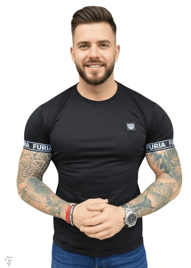 Koszulka męska t-shirt FURIA czarna białe logo