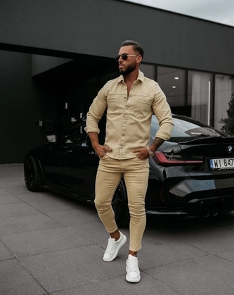 Spodnie męskie jeans Olavoga Tolon beżowe