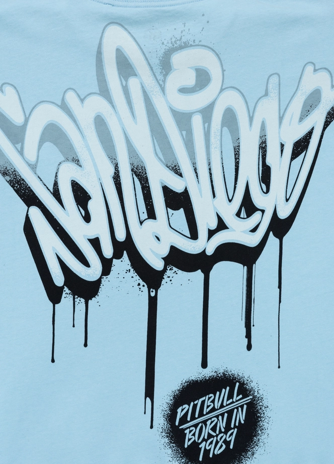 Koszulka męska T-Shirt oversize Pitbull Graffiti Loose Fit jasno niebieska