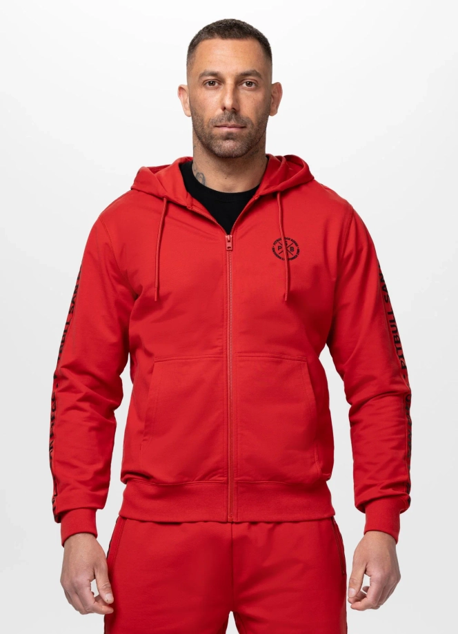 Bluza męska rozpinana z kapturem Pit Bull Tape Parker czerwona