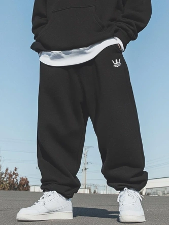 Spodnie dresowe męskie Baggy Jigga Wear Logo Drawcord czarne