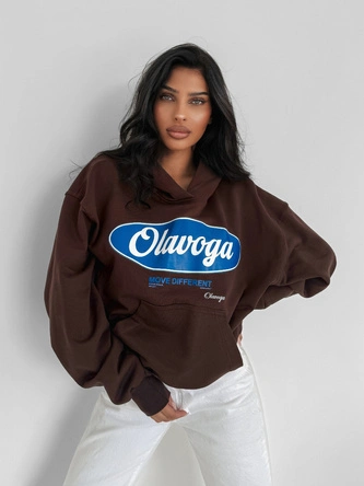 Bluza damska oversize z kapturem Olavoga Autumn Muse brązowa