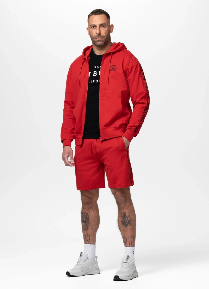 Bluza męska rozpinana z kapturem Pit Bull Tape Parker czerwona