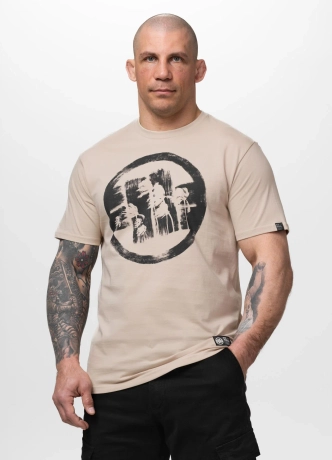 Koszulka męska T-Shirt Pitbull Logo Palms jasno kremowa