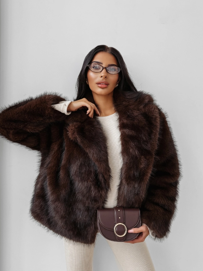 Kurtka futerko damskie Olavoga Cuar brązowa