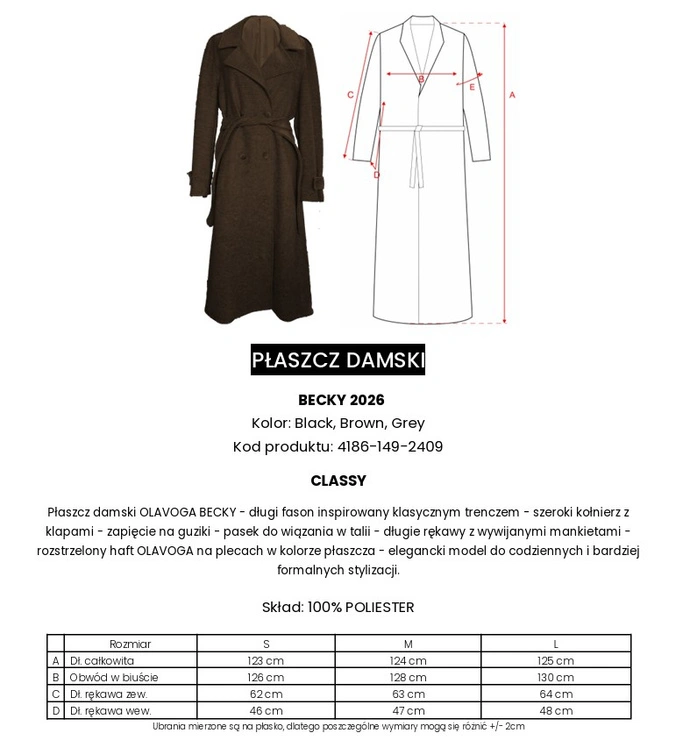 Płaszcz damski Olavoga BECKY brązowy