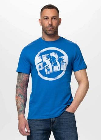 Koszulka męska T-Shirt Pitbull Logo Palms niebieska