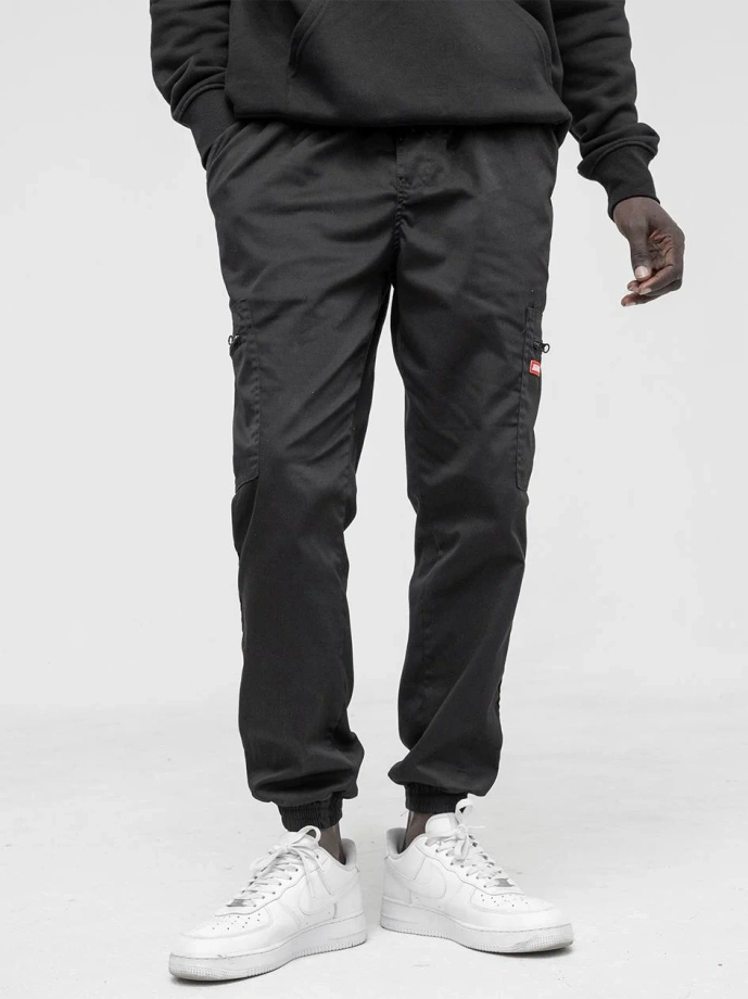 Spodnie męskie Materiałowe Jogger Bojówki Jigga Wear Stripe Zip Cargo black/red czarne