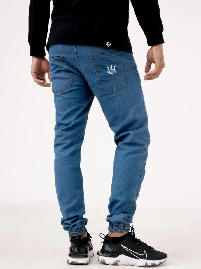 Spodnie męskie Jogger Jeans Jigga Wear Crown Medium Blue niebieskie