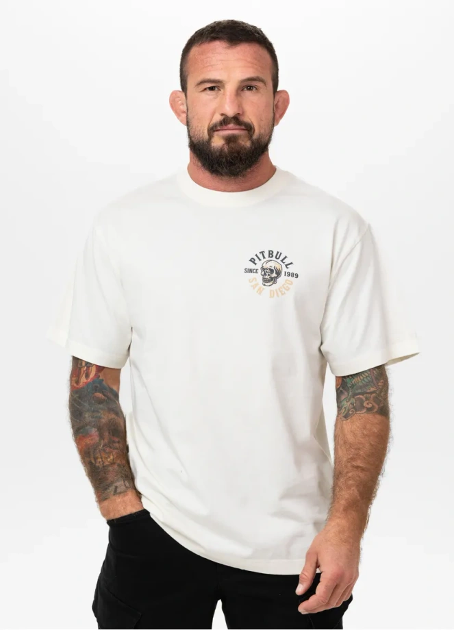 Koszulka męska T-Shirt oversize Pitbull Skull Logo Loose Fit biała