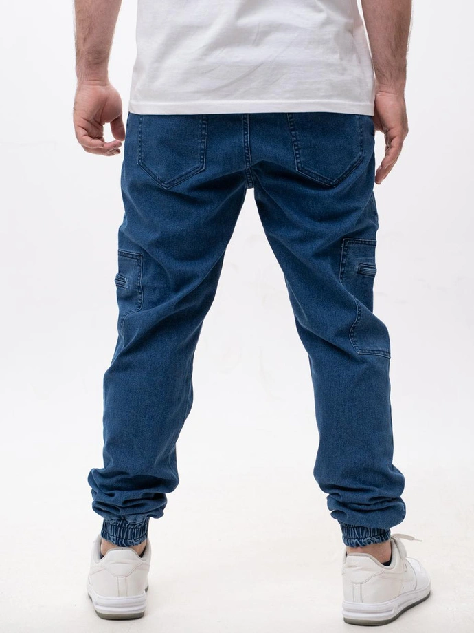 Spodnie męskie Jeans Jogger Bojówki Jigga Wear Stripe Zip Cargo niebieskie