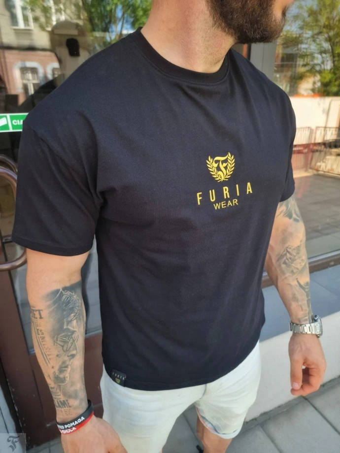 Koszulka męska t-shirt FURIA Haft Muscle Fit czarna