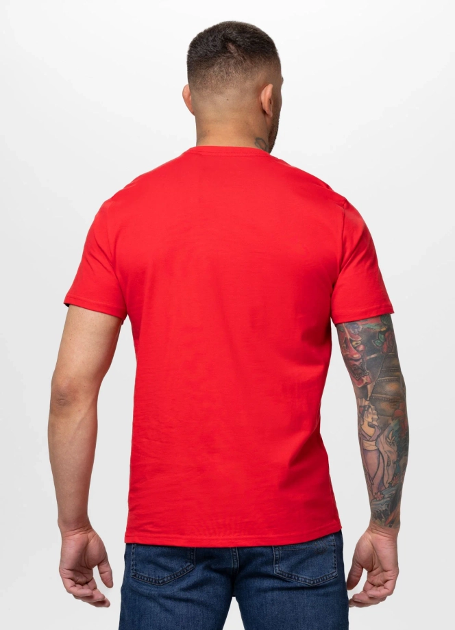 Koszulka męska T-Shirt Pitbull Logo Palms fluo czerwona