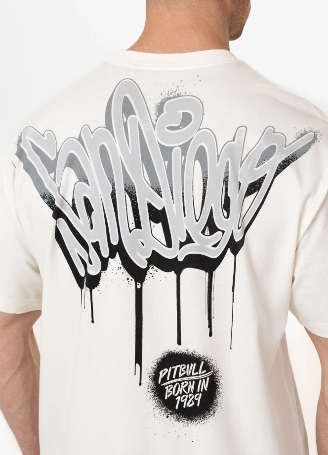 Koszulka męska T-Shirt oversize Pitbull Graffiti Loose Fit biała