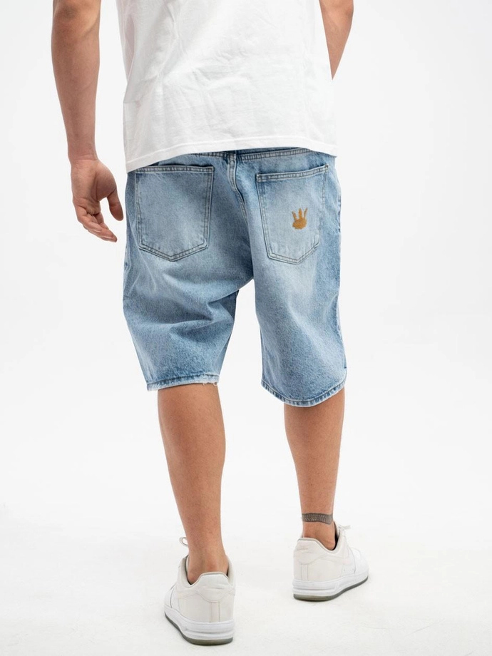 Spodenki szorty męskie jeans Jigga Wear Crown Gold sprane niebieskie