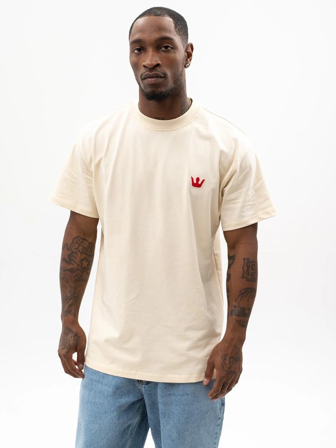 Koszulka t-shirt męski Jigga Wear Haft Simple Crown beżowa