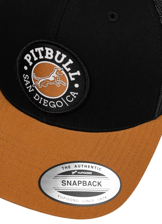 Czapka z daszkiem Snapback Trucker Pit Bull Pitbull San Diego CA czarno/pomarańczowa
