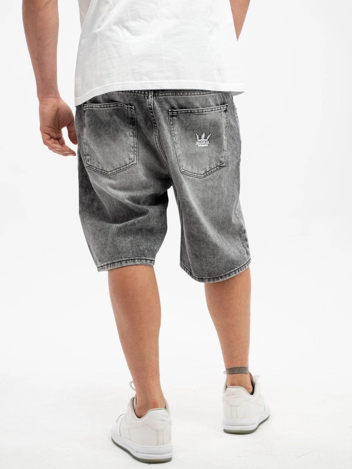 Spodenki szorty męskie jeans Jigga Wear Crown sprane czarne/białe