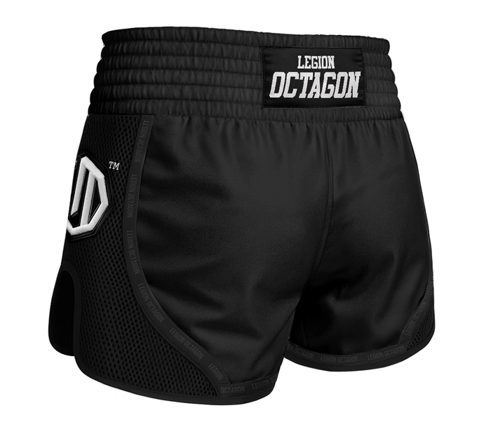 Spodenki Muay Thai Kickboxing Legion Octagon Mesh Premium czarno/białe