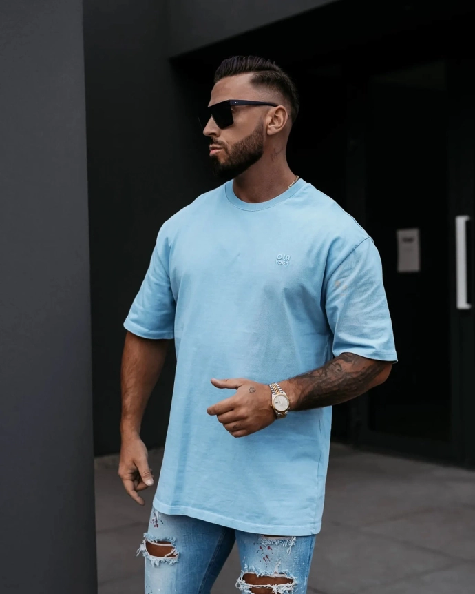Koszulka męska T-Shirt Olavoga Washed jasno niebieska