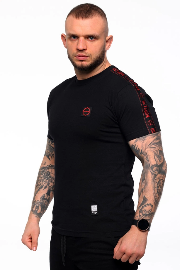 Koszulka męska T-shirt Octagon Stripe czarno/czerwona