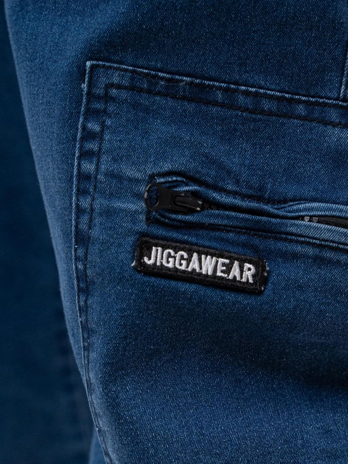 Spodnie męskie Jeans Jogger Bojówki Jigga Wear Stripe Zip Cargo niebieskie