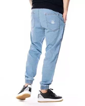 Spodnie męskie jeans jogger Jigga Wear Crown Light niebieskie