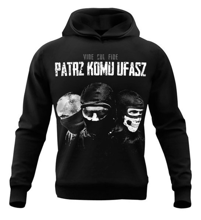Bluza męska z kapturem Public Enemy Patrz Komu Ufasz hoodie czarna